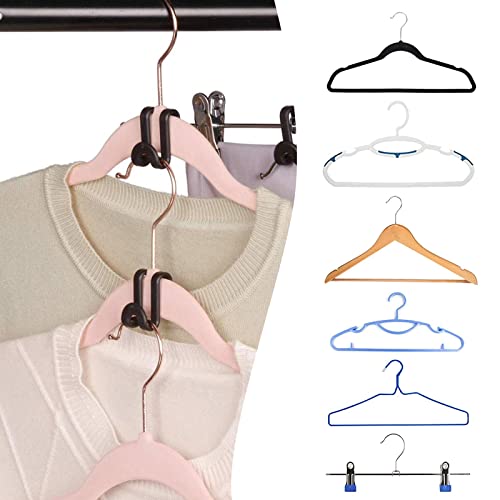 PANSYFEN 20 sztuk wieszaków na ubrania, mini wieszaki na ubrania, haczyki łączące, organizer na wieszaki na ubrania, z żywicy, oszczędność miejsca w szafie na ubrania (kolor czarny) - obrazek 5