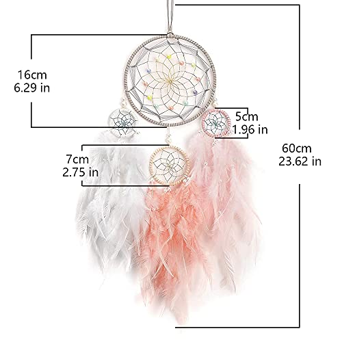 Bohemian dekoracja, łapacz snów, biały, dekoracja ścienna, łapacz snów, pióra łapacza snów, ręcznie robione łapacze snów, z drewnianymi perłami i naturalnymi piórami, ozdoba na ścianę - obrazek 6