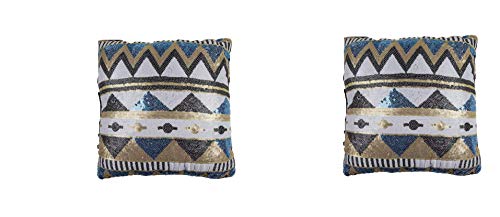 2 x poduszka na sofę, kanapę, poduszka dekoracyjna, poduszka na sofę w stylu etno z cekinami, ok. 27 x 27 cm, pomysł na prezent na Wielkanoc, urodziny, Dzień Matki, Boże Narodzenie (2 szt. niebieskie)