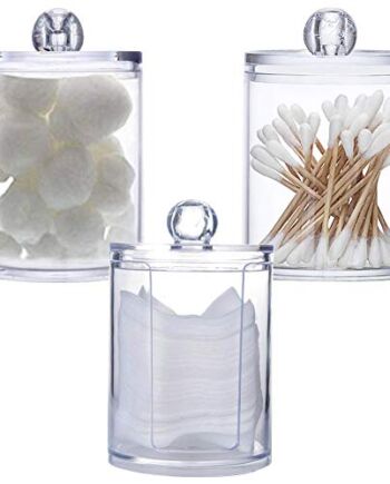 3 przezroczyste akrylowe pojemniki na kosmetyki, organizer, kulki z waty i wacik, uchwyt z pokrywką, szkło łazienkowe, organizer do makijażu kosmetyków, przechowywanie kulek z waty, waciki, Q-Tips