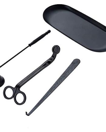 Zestaw akcesoriów do świec, 4 szt. narzędzi do pielęgnacji świec, w tym trymer do knotów świec, zanurzacz do knotów świec i talerz do przechowywania dla miłośników świec (czarny)