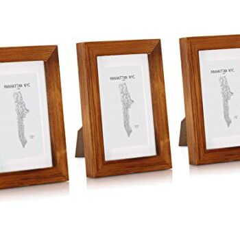 Classic by Casa Chic - 3 Ramki z litego drewna na zdjęcia 10x15 cm lub zdjęcie 7.5x13 cm z Passe-Partout - Szkło - Rustykalny Brąz