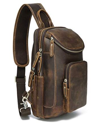 LANNSYNE Torba męska w stylu vintage, z prawdziwej skóry, plecak na klatkę piersiową, torba na ramię na iPad 10,5"
