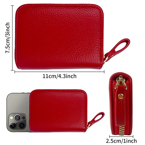 Newaner Etui na karty kredytowe, portfel dla kobiet i mężczyzn, ochrona RFID, etui na karty kredytowe, 11 przegródek, etui na karty, przenośna szczotka antykradzieżowa, mały portfel z zamkiem błyskawicznym (czerwone), czerwony, 1, nan - obrazek 2
