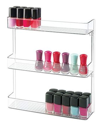 mDesign Naścienna półka na lakier do paznokci - uchwyt na kosmetyki do łazienki - przechowywanie leków z tworzywa sztucznego - przezroczysta