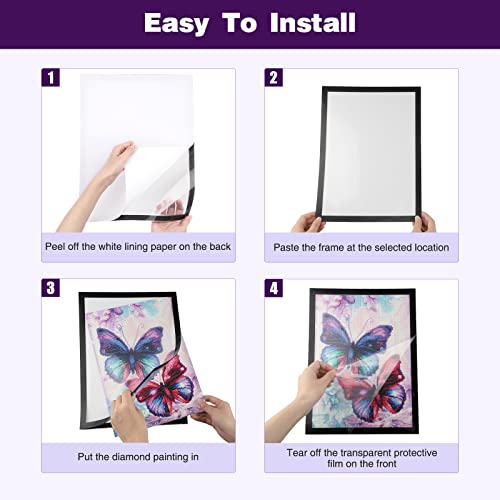 Ramka do malowania diamentami, akcesoria do malowania diamentowego, 2 sztuki, czarne magnetyczne diamentowe ramki do malowania diamentami 30 x 40 cm, rozmiar wewnętrzny 24,6 x 34,6 cm - obrazek 4