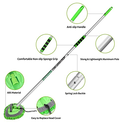 CityMoka Szczotka do mycia samochodu, zestaw do czyszczenia samochodu, 160 cm, mop do mycia samochodu z długim uchwytem, nadaje się do mycia samochodów, ciężarówek, SUV-ów, kamperów, przyczep i sprzątania domu, 3 w 1, szenilowa mikrofibra - obrazek 8