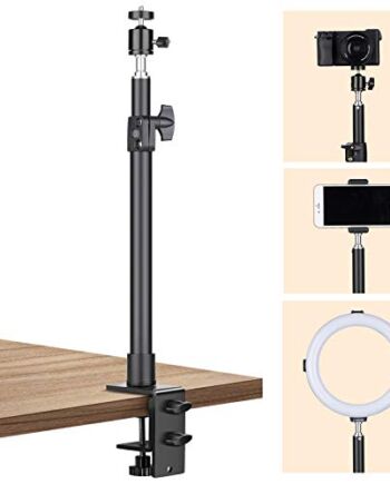 TARION Stojak na lampę stołową stojak na kamerę, 35-60 cm regulowany uchwyt na stół oświetlenie monopod z 1/4 Scew i dodatkową głowicą kulową 360°, do zdjęć na żywo