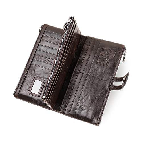 Contacts Portfel z prawdziwej skóry dla mężczyzn, duża pojemność rozkładana książeczka czekowa organizer sprzęgło, 3 torebki na zamek błyskawiczny długi portfel z 12 przegródkami na karty (kawowy), Kawa, Jeden rozmiar, Vintage - obrazek 3