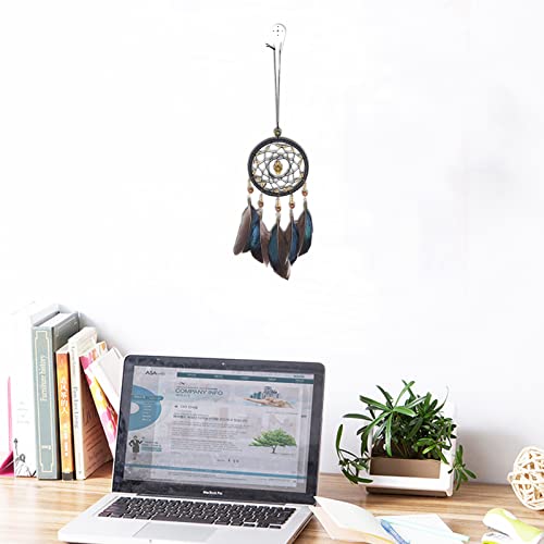 Hoshisea Łapacz snów z piórami, ręcznie tkany łapacz snów, kreatywny, ręcznie wykonany łapacz snów, do użytku jako biżuteria samochodowa, tekstylia domowe, prezenty (czarny) - obrazek 3
