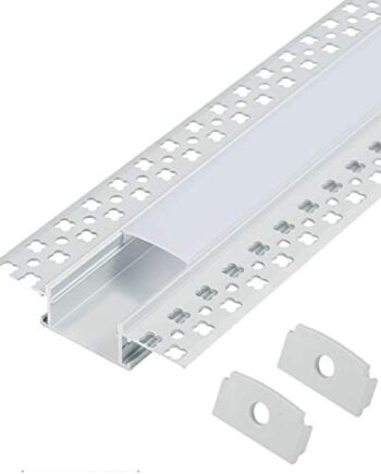 Profil aluminiowy 6 x 1 m, listwa profilowa do montażu na sucho, anodowana, do taśm LED – zestaw wraz z szyną, mlecznobiała (opal) i zaślepkami