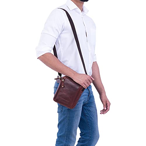 STILORD 'Brandon' torba męska skórzana brązowa torba na ramię mała torba na ramię męska 7 cali tablet torebka męska Messenger Bag prawdziwa skóra, Porto - Cognac, S, torba na ramię - obrazek 7