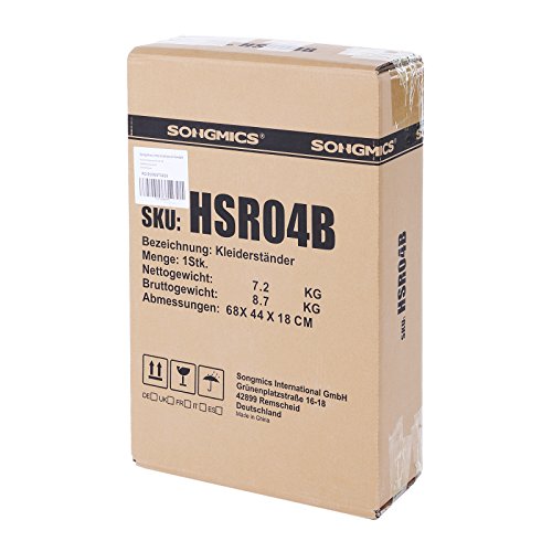 SONGMICS HSR04B wieszak na ubrania z 3 półkami na buty z 18 hakami, metalowy, czarny, 68,8 x 35,2 x 187 cm - obrazek 2