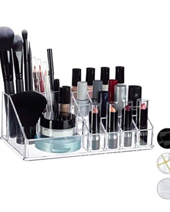 Relaxdays organizer na kosmetyki z akrylu, zestaw do makijażu szminek, lakierów do paznokci, przyborów kosmetycznych, przezroczysty standard.