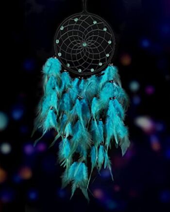 Nuts OT nuts Łapacze snów, ręcznie robione pióra, łapacz snów, ładna dekoracja ścienna do sypialni, na urodziny, ślub, prezent z błogosławieństwem, niebieski, 1 szt