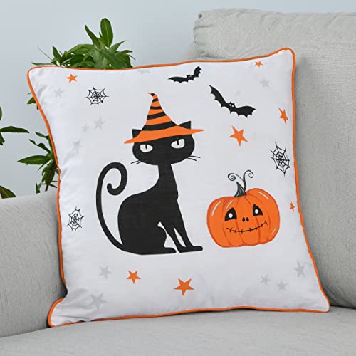 Sleepdown Halloween dynie wypełniona poduszka miękka dekoracyjna kwadratowa poduszka z lamówką krawędzią do dekoracji domu sofa sypialnia 18 x 18 cali - szary pomarańczowy - 45 cm x 45 cm - obrazek 2