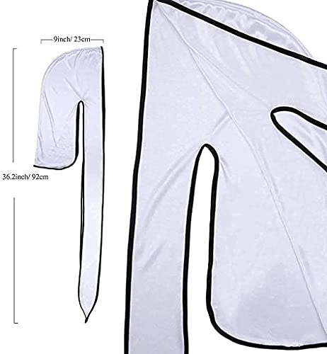 LEEQ Silky Durag długie ogon opaski na głowę szerokie paski czapka pirackie gładka czapka (kolor: zestaw 1, 3 sztuki) - obrazek 4