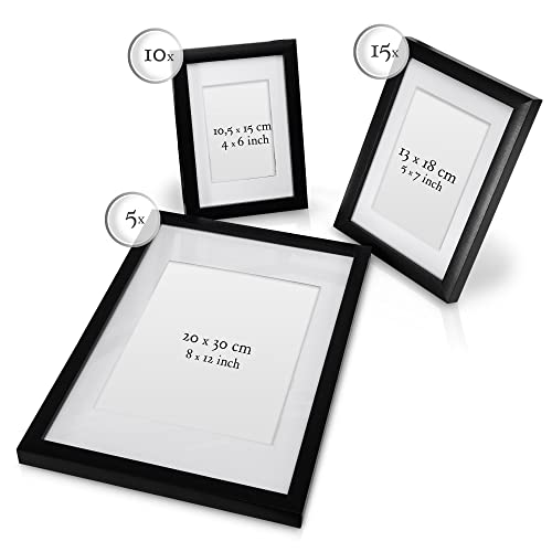 bomoe 30szt Zestaw ramek na zdjęcia Emotion - Ramka na zdjęcia Kolaż na ścianę - Multi Ramka na zdjęcia Drewno i szkło plastikowe - 10x 10x 10,5x15cm / 15x 13x18cm / 5x 20x30cm - Czarna Ramka na zdjęcia - obrazek 9