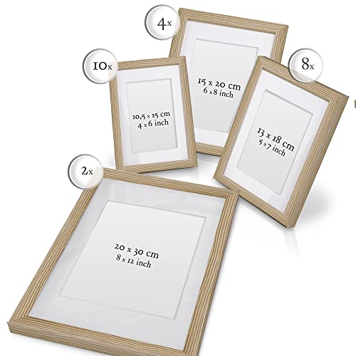 bomoe 24szt Zestaw ramek na zdjęcia Nature - Multi Ramka na zdjęcia Drewno i szkło plastikowe - Ramka na zdjęcia kolaż na galerię ścienną 10x 10x 10,5x15cm / 8x 13x18cm / 4x 15x20cm / 2x 20x30cm - Dębowa ramka na zdjęcia - obrazek 9