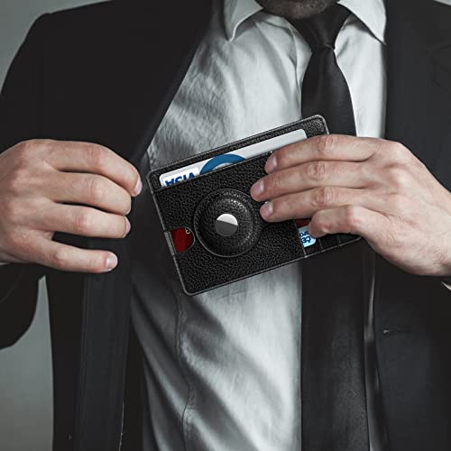 SITHON Portfel z etui do AirTag, wysokiej jakości sztuczna skóra, etui na karty kredytowe z funkcją ochrony przed odczytem RFID, portfel przedni, etui na karty, portfel dla mężczyzn i kobiet,, czarny - obrazek 3