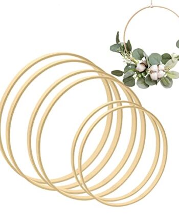 MOJOTIC Drewniane pierścienie do majsterkowania, drewniane pierścienie makramowe, pierścienie do makramy, pierścienie do makramy, pierścienie łapacz snów, zestaw 6 sztuk, 3 rozmiary (10 cm/15 m/20 cm), na wesele, wieniec i rękodzieło typu "zrób to sam"