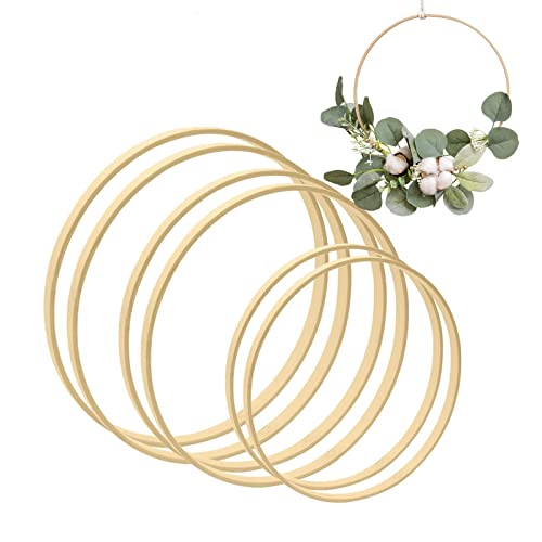 MOJOTIC Drewniane pierścienie do majsterkowania, drewniane pierścienie makramowe, pierścienie do makramy, pierścienie do makramy, pierścienie łapacz snów, zestaw 6 sztuk, 3 rozmiary (10 cm/15 m/20 cm), na wesele, wieniec i rękodzieło typu "zrób to sam"