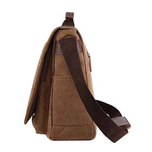 Neuleben wodoszczelna torba na laptopa o przekątnej ekranu 15,6 cala, w stylu vintage, torba na ramię, z płótna, ze skóry, męska, z uchwytem, z regulowanym paskiem na ramię, szary, Rozmiar uniwersalny, torba na ramię - obrazek 5