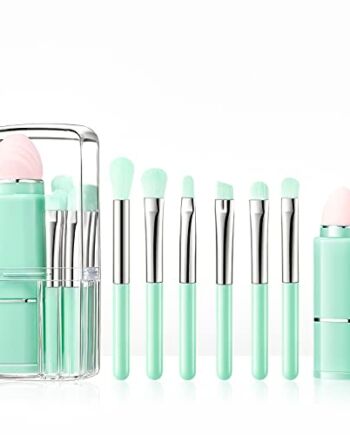 8 szt. Zestaw pędzli do makijażu, przenośny zestaw pędzli 8 w 1, małe wielofunkcyjne pędzle kosmetyczne z przenośnym etui