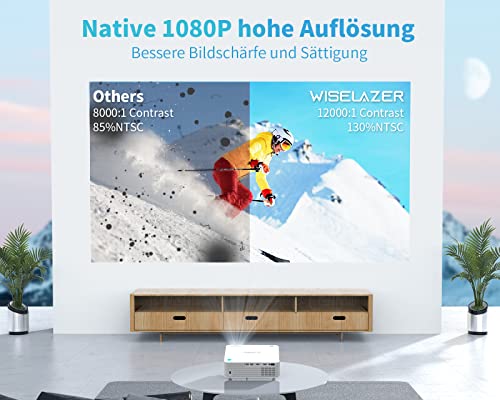 WISELAZER Projektor Full HD do kina domowego, Native 1080P 4K Projektor, wbudowany filtr kurzu, 5G WiFi Bluetooth LED Projektor, kompatybilny z HDMI/USB/TV Box/smartfonem/PC - obrazek 7