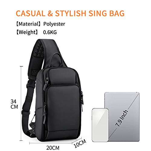 FANDARE Męska torba na piersi, torba na ramię, 7,9 cala, iPad z USB to - obrazek 2