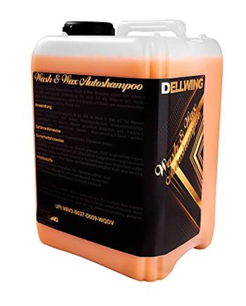 DELLWING Wash & Wax koncentrat szamponu samochodowego, 10 l, z woskiem do czyszczenia lakierowanych powierzchni, metalu, szkła, tworzywa sztucznego i gumy – rozcieńczalny w proporcji 1:200