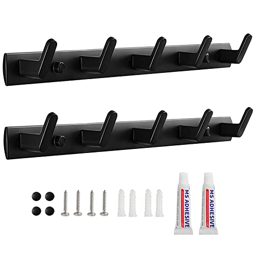 Wieszak na ubrania, 2 sztuki, 15 haczyków, wieszak ścienny, uniwersalny wieszak na ręczniki, listwa garderobiana do garderoby, łazienki, kuchni (czarny)