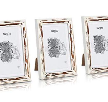 Shabby Chic ramka na zdjęcia 13 x 18 cm - zestaw 3 szt. - szklany front - z passe-partout na 10 x 15 zdjęć - szerokość ramy 2 cm - prawdziwe drewno - brązowy biały