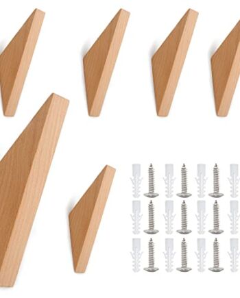 BIGLUFU 6 sztuk wieszaków ściennych z drewna, wieszak na ubrania, wieszak na ubrania w stylu vintage, do wieszania płaszczy, czapek, szali, torebek, brązowy