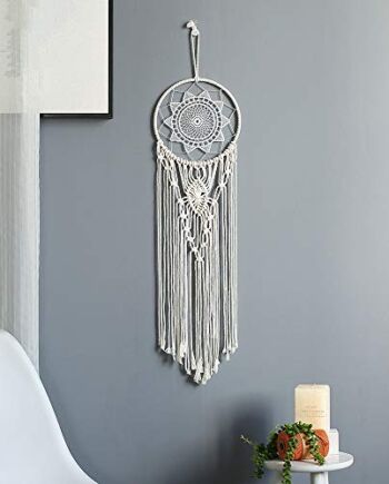 Nicole Knupfer Ręcznie wykonany łapacz snów z tkanej bawełny, łapacz snów w stylu boho, makrama, sztuka ścienna, dekoracja domu, dekoracja weselna, ornamenty, rękodzieło (B)