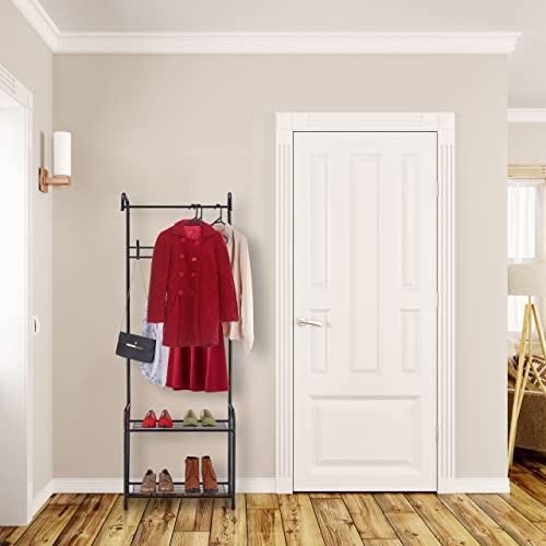 Relaxdays Garderoba z półką na buty, 4 pary butów, 4 haczyki, 1 drążek na ubrania, garderoba do korytarza wys. x szer. 173 x 60 x 31 cm, czarna - obrazek 8