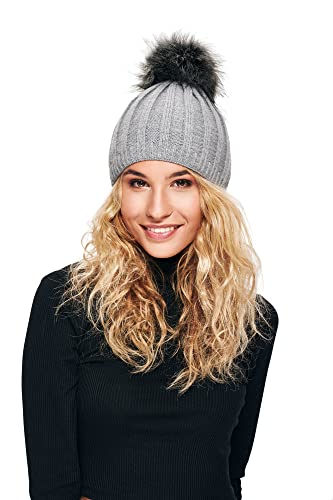 Zimowa ciepła czapka z dzianiny z dodatkiem kaszmiru, z sztucznym fute - obrazek 4