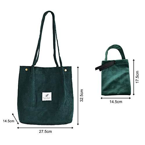 1 biała torba na ramię z 1 zieloną torbą na ramię, modna płócienna torba ze sztruksu, duża pojemność, na co dzień, do biura, w podróży (biała) - obrazek 2