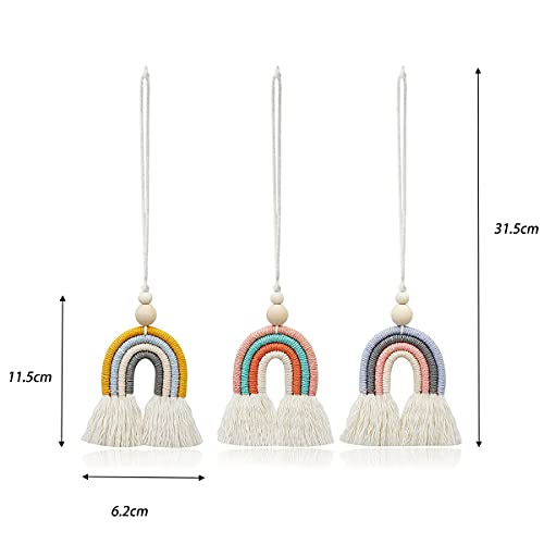 3 sztuki tęczowych makram, ręcznie tkana dekoracja ścienna z dwoma dre - obrazek 7