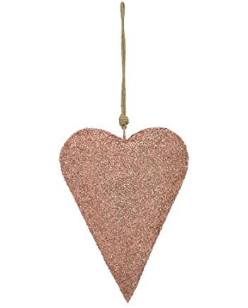 MACOSA EX23721 dekoracyjne serce brudny róż brokat 23 cm metalowa zawieszka dekoracyjna serce do zawieszenia dekoracja wisząca dekoracja serce zawieszka metalowe serce różowe