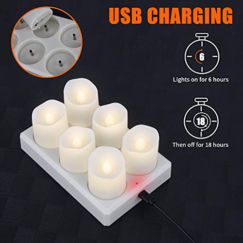 6 świeczek LED do ponownego ładowania, z pilotem zdalnego sterowania, timerem, możliwość ponownego ładowania, ze stacją ładującą, filiżanki ciepła biel, możliwość ściemniania, dekoracja do wnętrz i na zewnątrz, Boże Narodzenie, Halloween, imprezę, wesele - obrazek 6