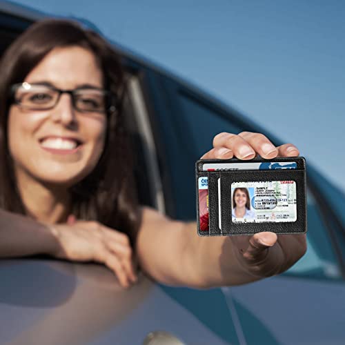 SITHON Portfel z etui do AirTag, wysokiej jakości sztuczna skóra, etui na karty kredytowe z funkcją ochrony przed odczytem RFID, portfel przedni, etui na karty, portfel dla mężczyzn i kobiet,, czarny - obrazek 4