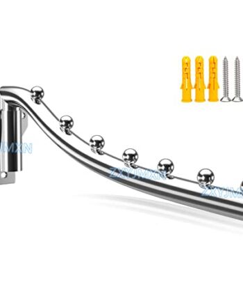 Wieszak na ubrania do montażu na ścianie, składany, wieszak na ubrania, 7 haczyków, obracany o 180°, stal nierdzewna, metalowy, do pralni, wieszak na ubrania, oszczędzający miejsce, składany haczyk, do użytku wewnątrz i na zewnątrz