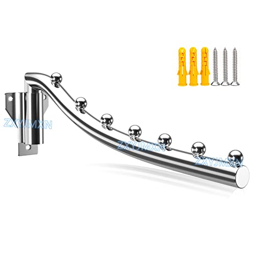 Wieszak na ubrania do montażu na ścianie, składany, wieszak na ubrania, 7 haczyków, obracany o 180°, stal nierdzewna, metalowy, do pralni, wieszak na ubrania, oszczędzający miejsce, składany haczyk, do użytku wewnątrz i na zewnątrz
