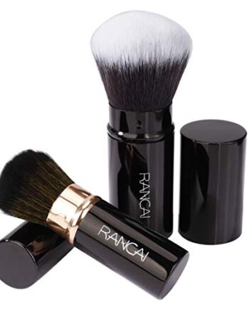 Wsuwany pędzel do makijażu, pędzel do pudru, miękki pędzel do twarzy, profesjonalna szczotka do pudru, przenośna szczotka do różu, do podkładu, luźnego i kompaktowego pudru, 2 sztuki (czarny)