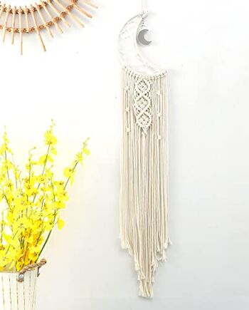 Makrama, łapacz snów dla dzieci, łapacz snów, w stylu boho, do sypialni, na balkon, do salonu, pokoju dziecięcego, dekoracja (beżowo-biały)