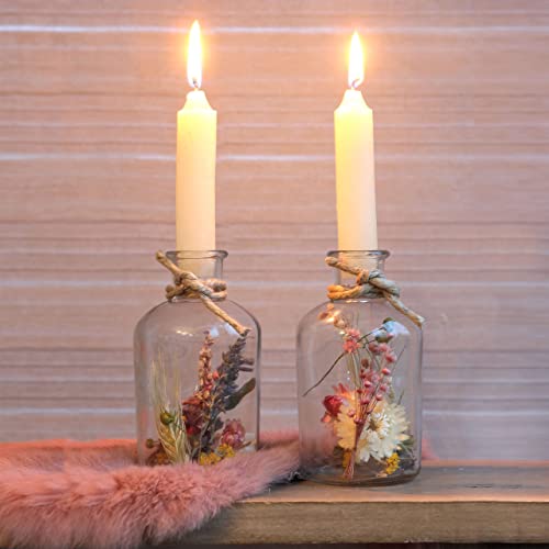 Szklany świecznik z suszonymi kwiatami, zestaw 2 świeczników, dekoracj - obrazek 5