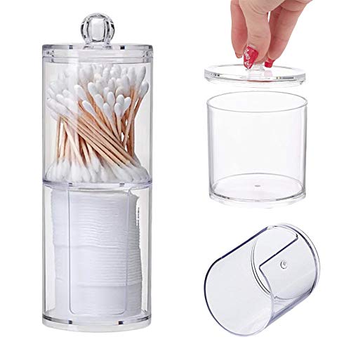 YKSVTNMU Pojemnik na waciki waciki kosmetyczne, pojemnik akrylowy, pojemnik na waciki, organizer na kosmetyki, przezroczysty, okrągły pojemnik z pokrywką, na kulki z waty, waciki, waciki - obrazek 7