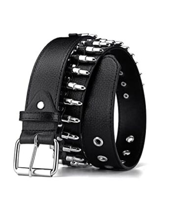 Pocisk Nit Paski Spersonalizowany Czarny Pasek Fantastyczny Skóra PU Pasek Hip Hop