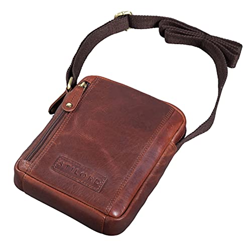 STILORD 'Brandon' torba męska skórzana brązowa torba na ramię mała torba na ramię męska 7 cali tablet torebka męska Messenger Bag prawdziwa skóra, Porto - Cognac, S, torba na ramię - obrazek 2